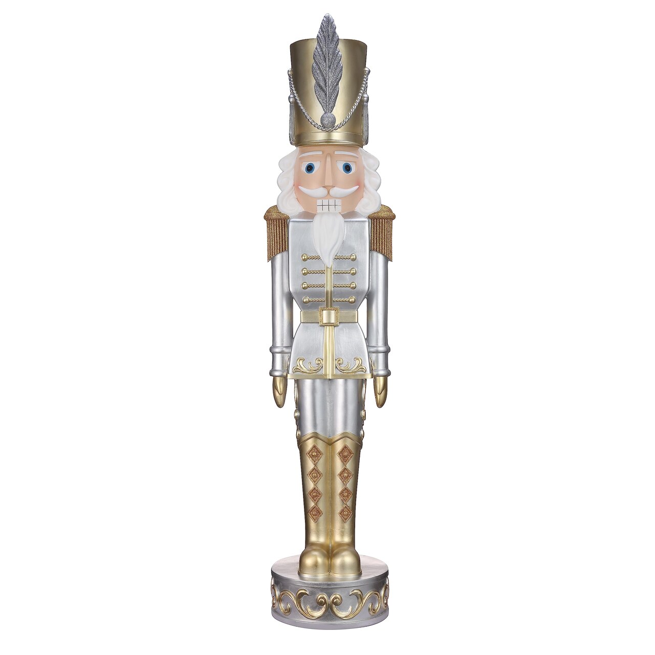 Haute Decor 48 Inch Tall Gold and Silver Christmas Nutcracker - Seasonal Holiday Soldier Statue for Indoor/Outdoor Use - Sturdy Resin Construction